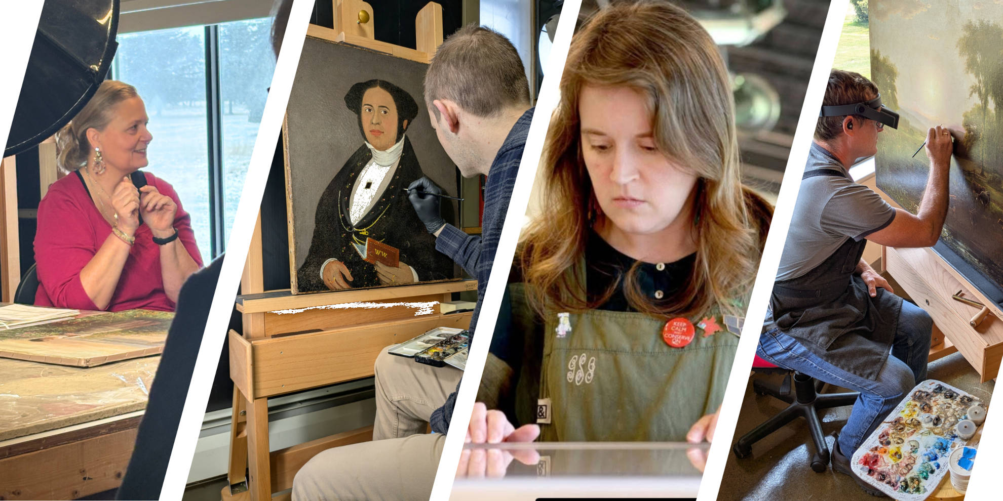 Four of our conservators working on various pieces of art